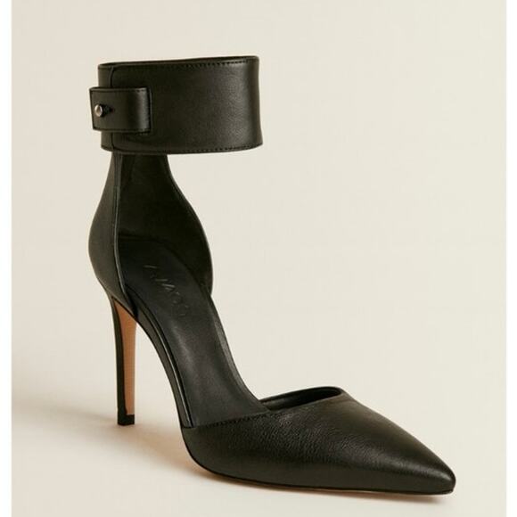 Vince Classic Black Leather D’Orsay Pointed Toe Ankle Strap Heels Size 8/39 - Picture 1 of 14
